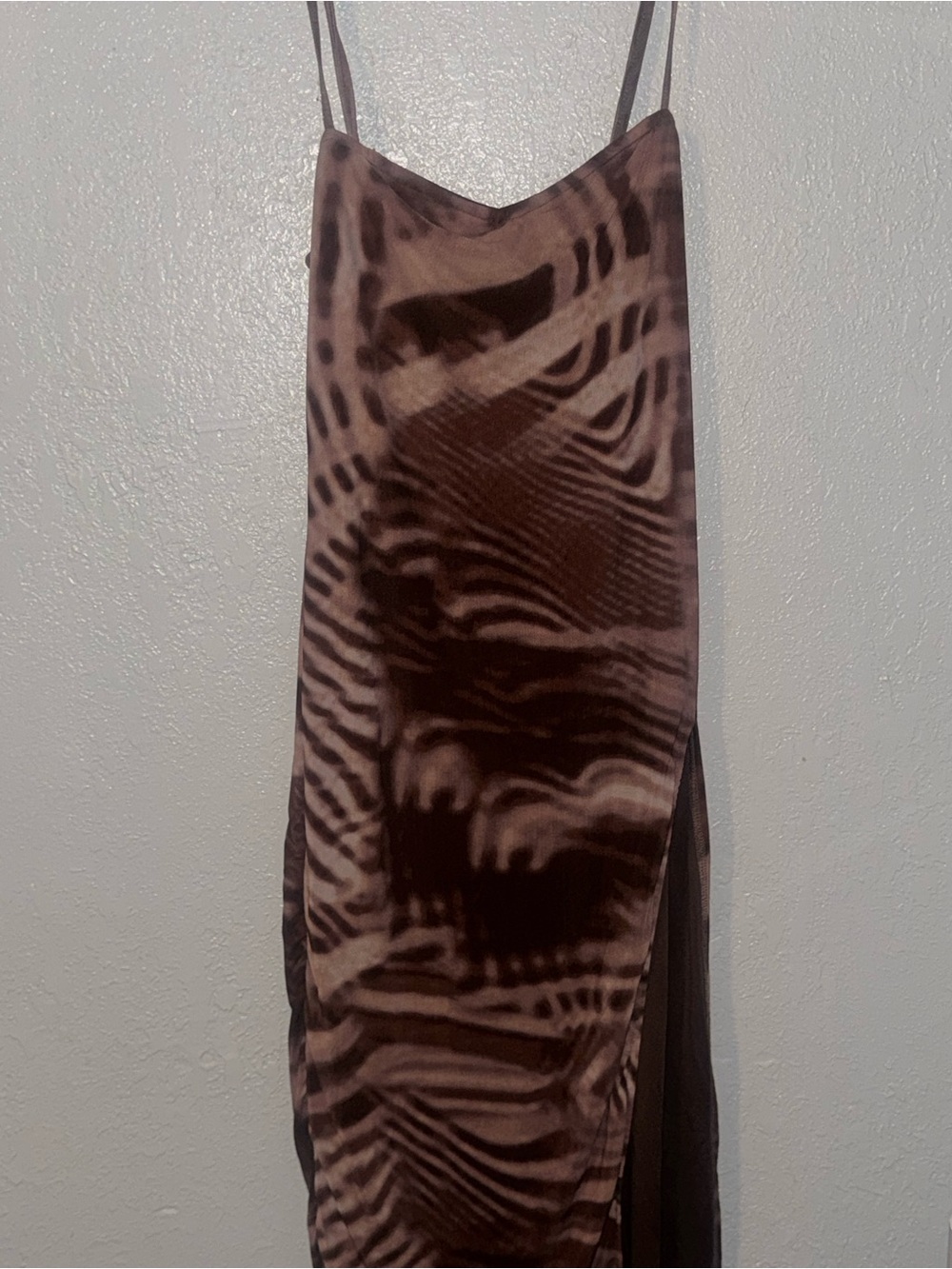 Fashion Nova Brown Tie-Dye Slip Dress
